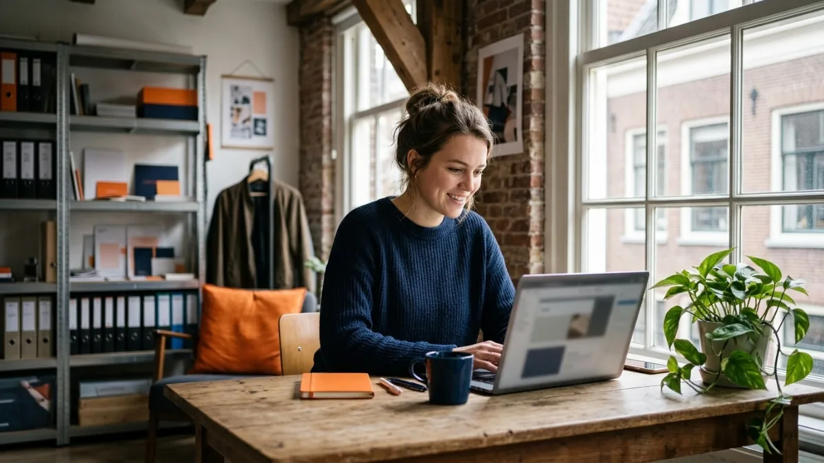 Starter bekijkt een betaalbare website op een laptop