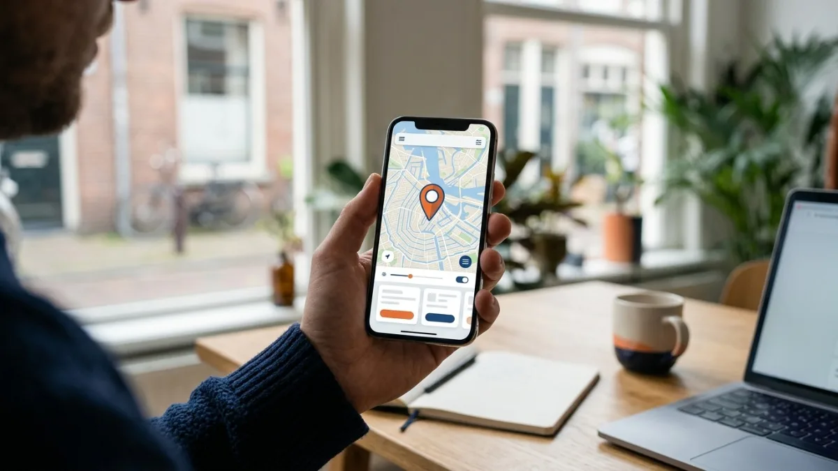 Smartphone met een kaart in de hand