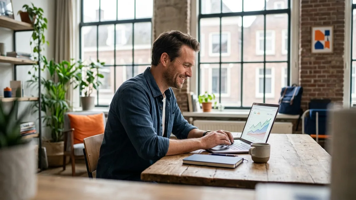 Ondernemer bekijkt de groei van websitebezoekers