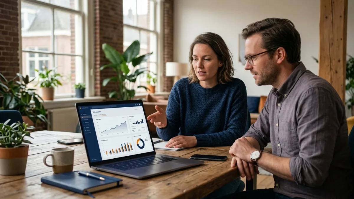 Laptop met grafieken van websitebezoekers