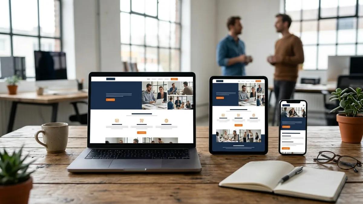 Website op laptop, tablet en smartphone naast elkaar