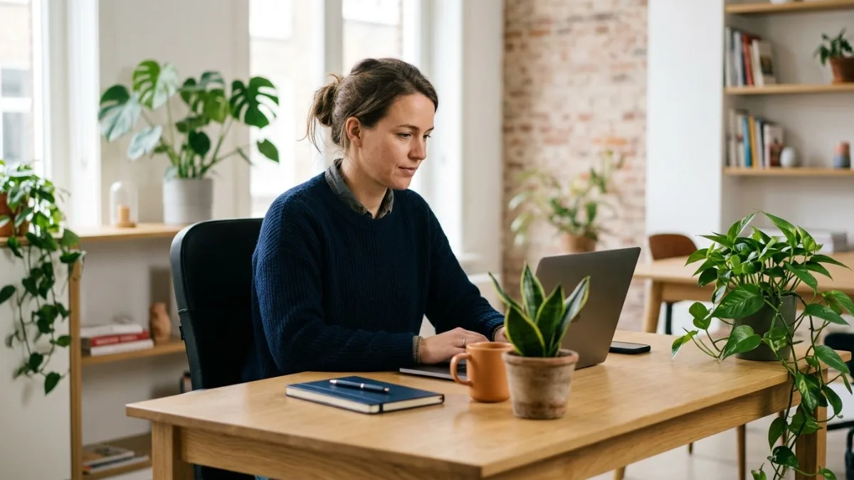 Medewerker van een mkb-bedrijf werkt aan een bureau