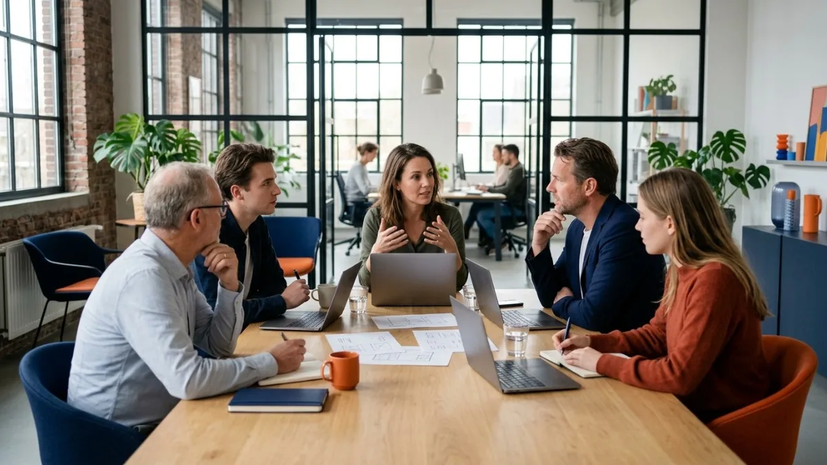 Team van een mkb-bedrijf in overleg aan tafel