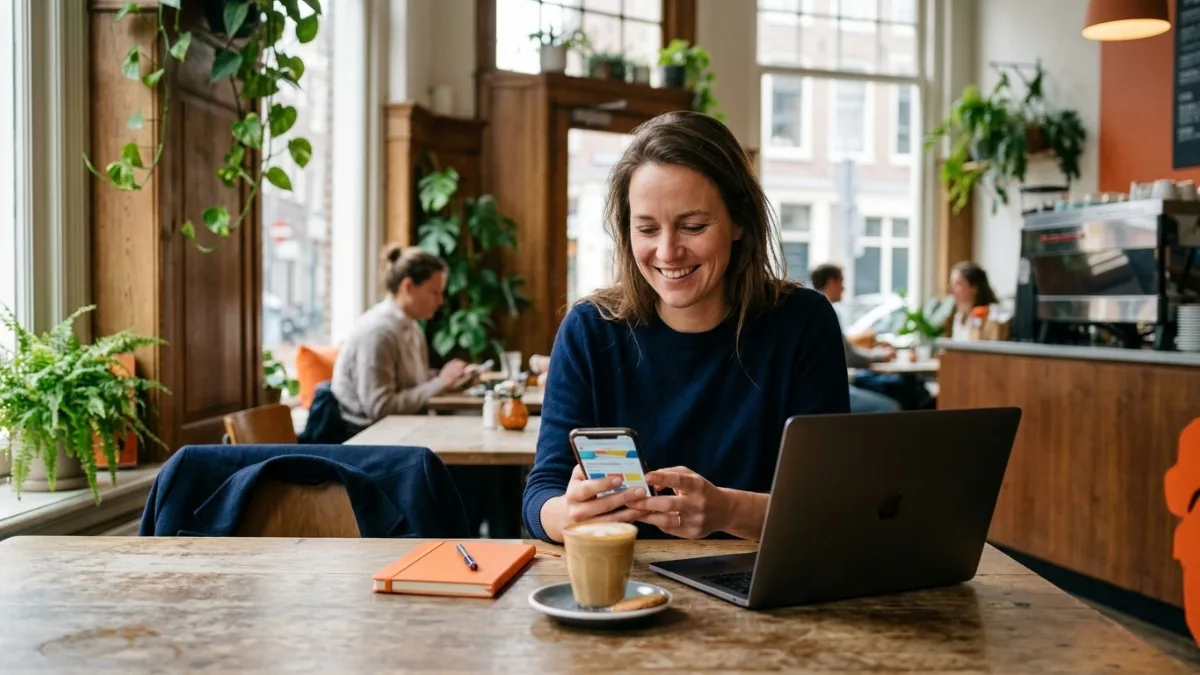 Zzp'er bekijkt de eigen nieuwe website op de smartphone