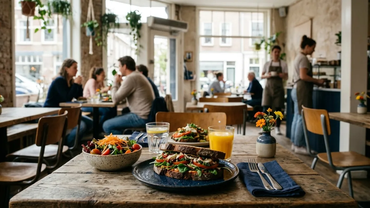 Lunchgerecht op tafel in een lunchroom
