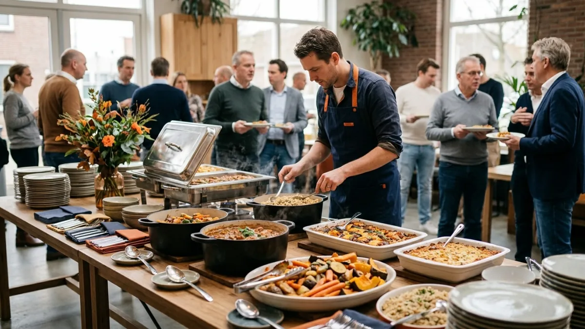 Warm buffet met schalen van een cateraar
