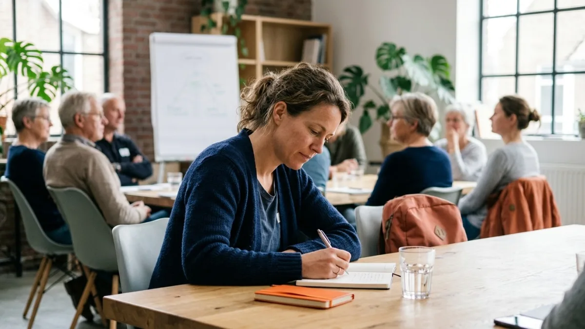 Deelnemer maakt aantekeningen tijdens een workshop