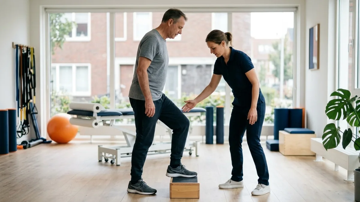 Patiënt doet oefeningen onder begeleiding