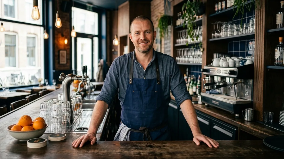 Horecaondernemer achter de bar