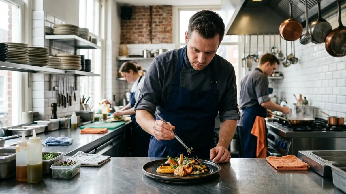 Chef-kok bereidt een gerecht in de keuken