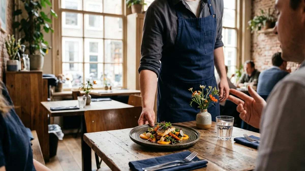 Gerecht wordt geserveerd in een restaurant