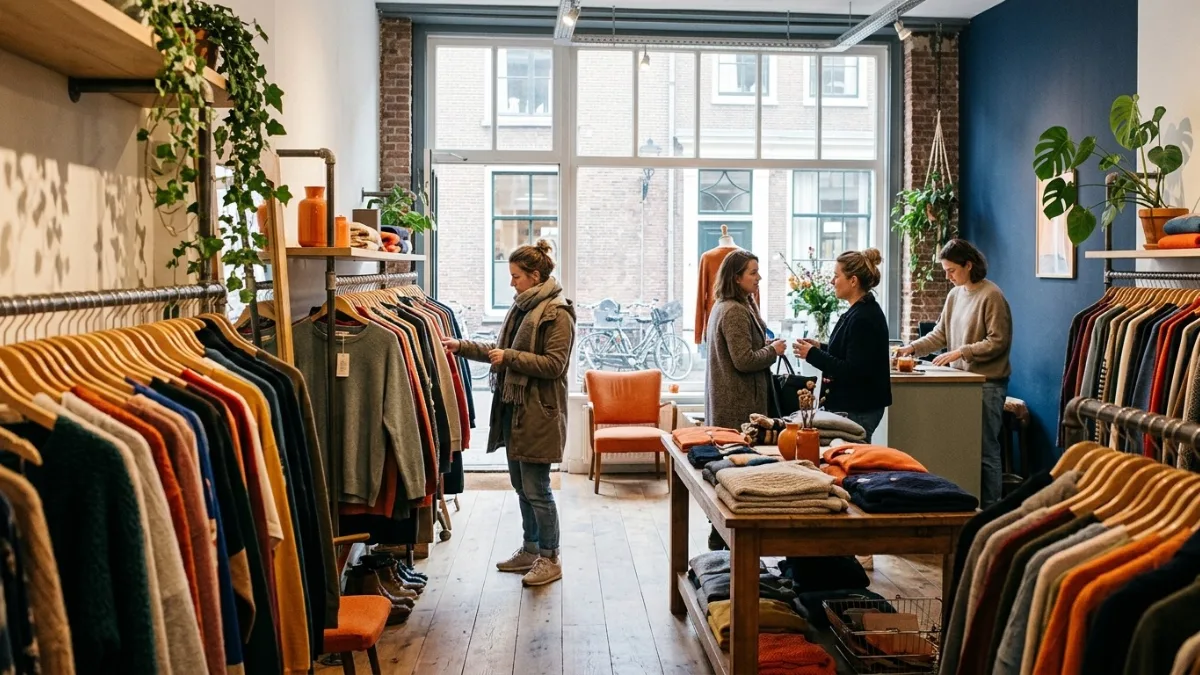 Kledingwinkel met rekken vol kleding