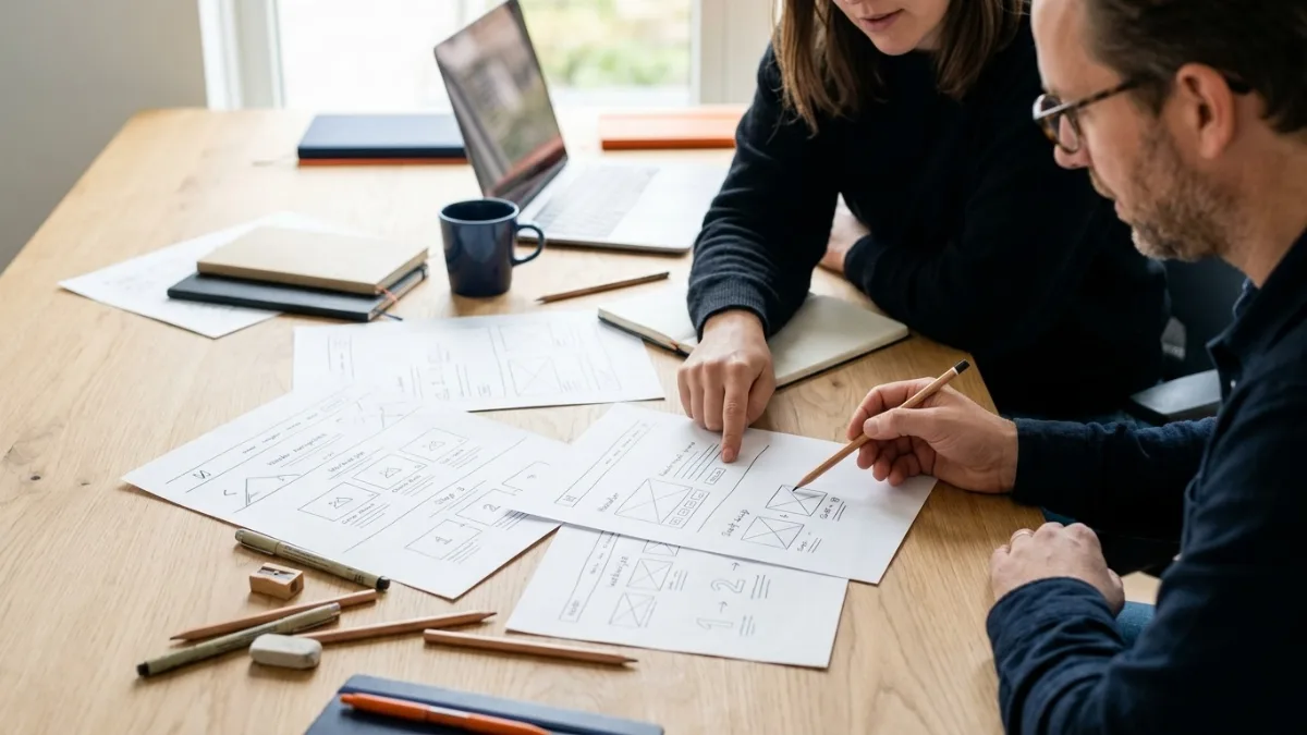 Schetsen van een websiteontwerp op papier