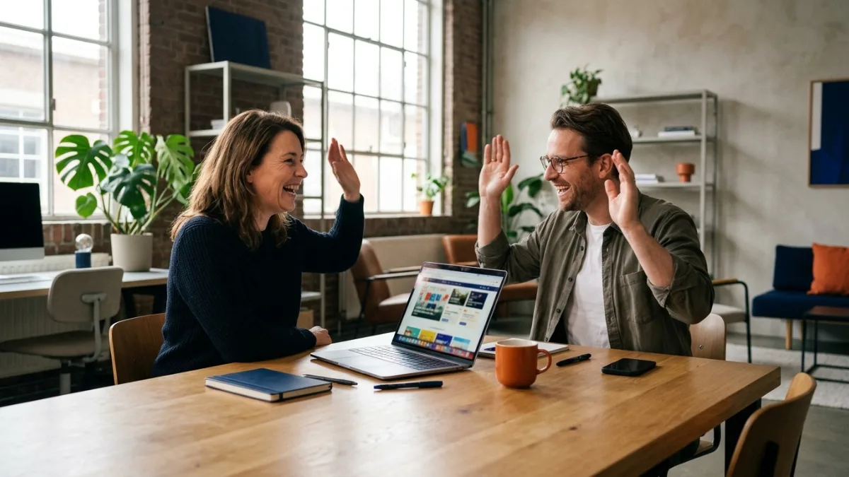 Website gaat live, ondernemer kijkt mee