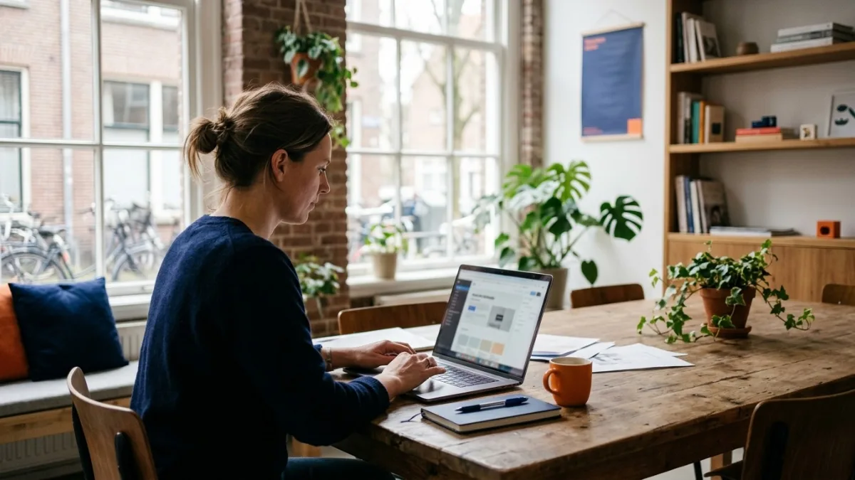 Ondernemer past zijn website aan op een laptop