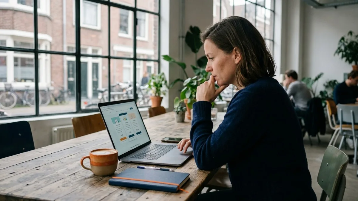 Ondernemer kiest een websitepakket op de laptop